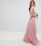 Maya Petite Cold Shoulder Sequin Detail Tulle Maxi Dress With Ruffle Detail - Pink
