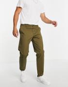 Topman Cotton Blend Relaxed Chinos In Khaki - Mgreen