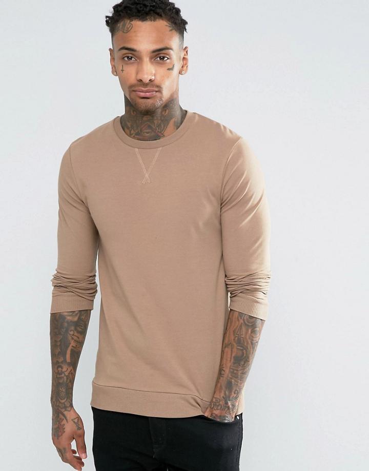 Asos Lightweight Muscle Sweatshirt In Beige - Beige