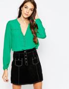 See U Soon Blouse With Lace Up Detail - Green