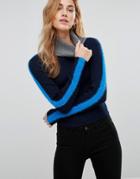 New Look Color Block Fluffy Sweater - Blue