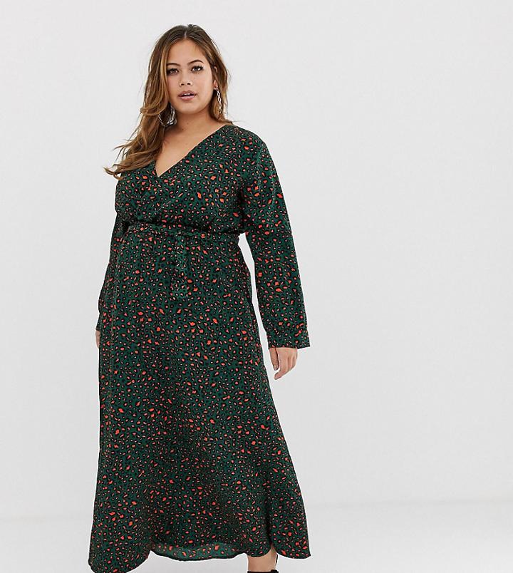 Club L Plus Wrap Front Leopard Maxi Dress-multi