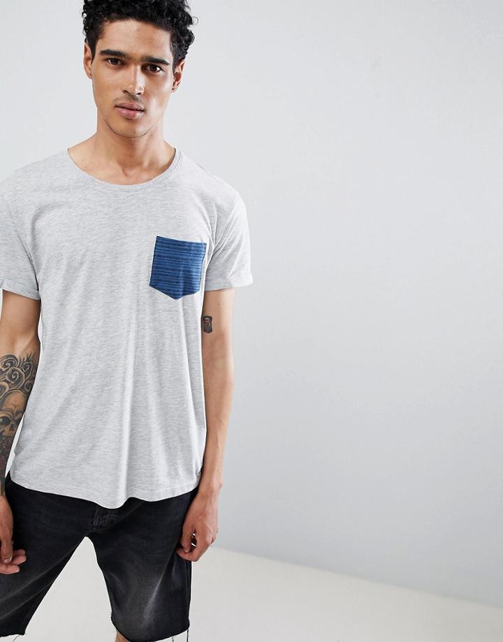 Esprit T-shirt With Stripe Pocket - Gray