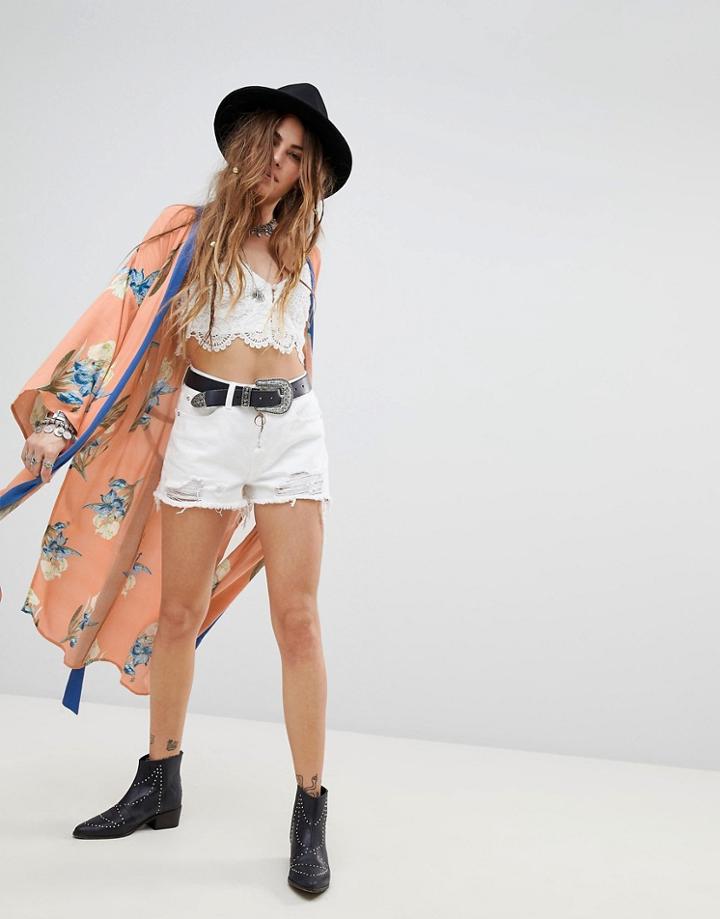 En Creme Kimono In Romantic Floral Two-piece - Orange