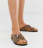 New Look Buckle Detail Flat Sandal In Animal Print - Brown