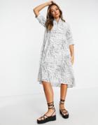 Lola May Button Front Tiered Midi Dress In Monochrome Print-green