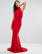 Club L High Neck Pleated Detail Fishtail Maxi Dress - Red