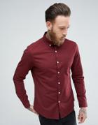 Asos Casual Slim Oxford Shirt In Burgundy - Red