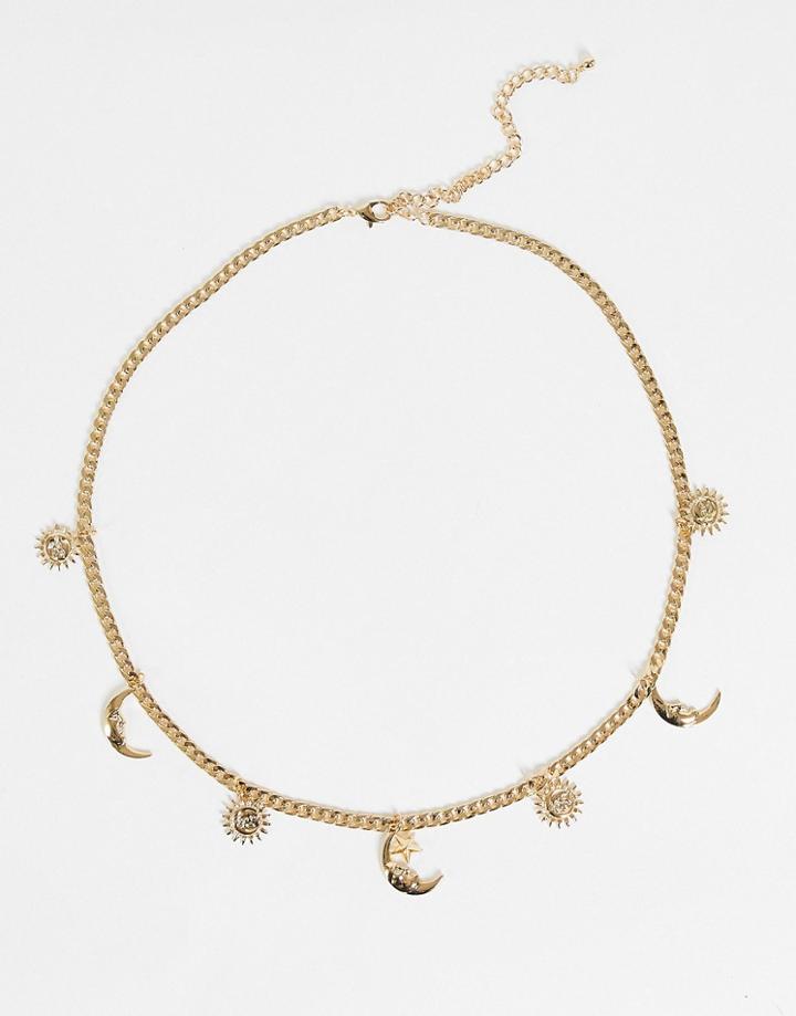 Asos Design Sun And Moon Chain Waist And Hip Belt In Gold