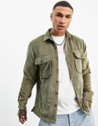 Topman Relaxed Cord Shirt In Khaki-green