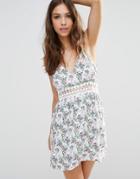 Young Bohemians Sun Dress With Lace Insert In Floral Print - Multi