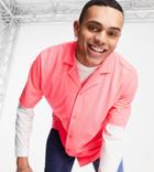 Collusion Oversized Jersey Shirt In Neon Pink Pique Fabric Set-grey