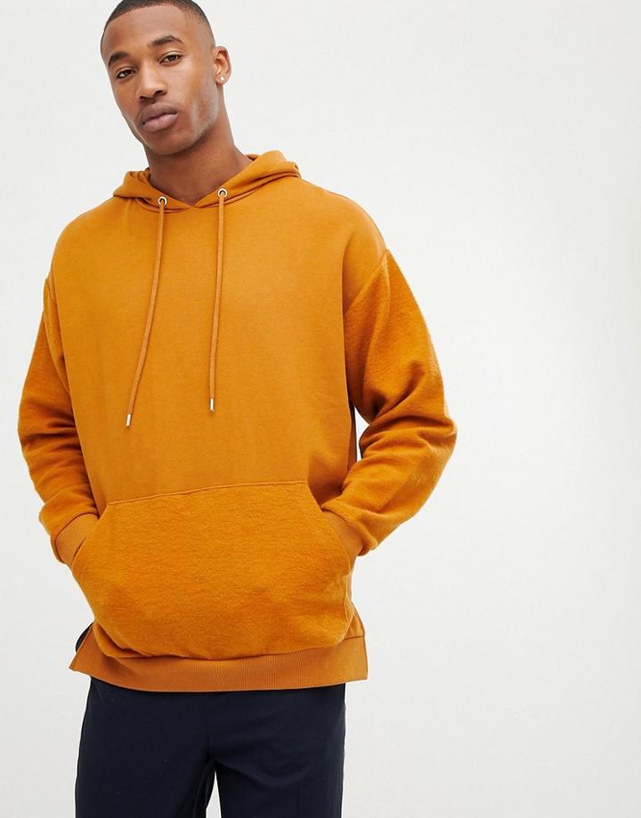 Asos Design Oversized Hoodie With Reverse Brush Back Sleeves And Pocket-brown