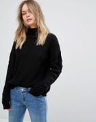 Vero Moda Funnel Neck Side Stitch Sweater - Black