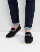 Asos Driving Shoes In Navy Suede With Contrast Lace - Navy