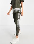 River Island Active Logo Sculpt Leggings In Khaki - Part Of A Set-green