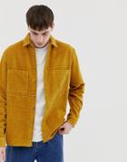 Asos Design Cord Overshirt In Mustard With Tortoise Shell Buttons - Yellow