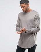 Asos Super Longline Long Sleeve T-shirt With Curve Hem In Gray - Gray