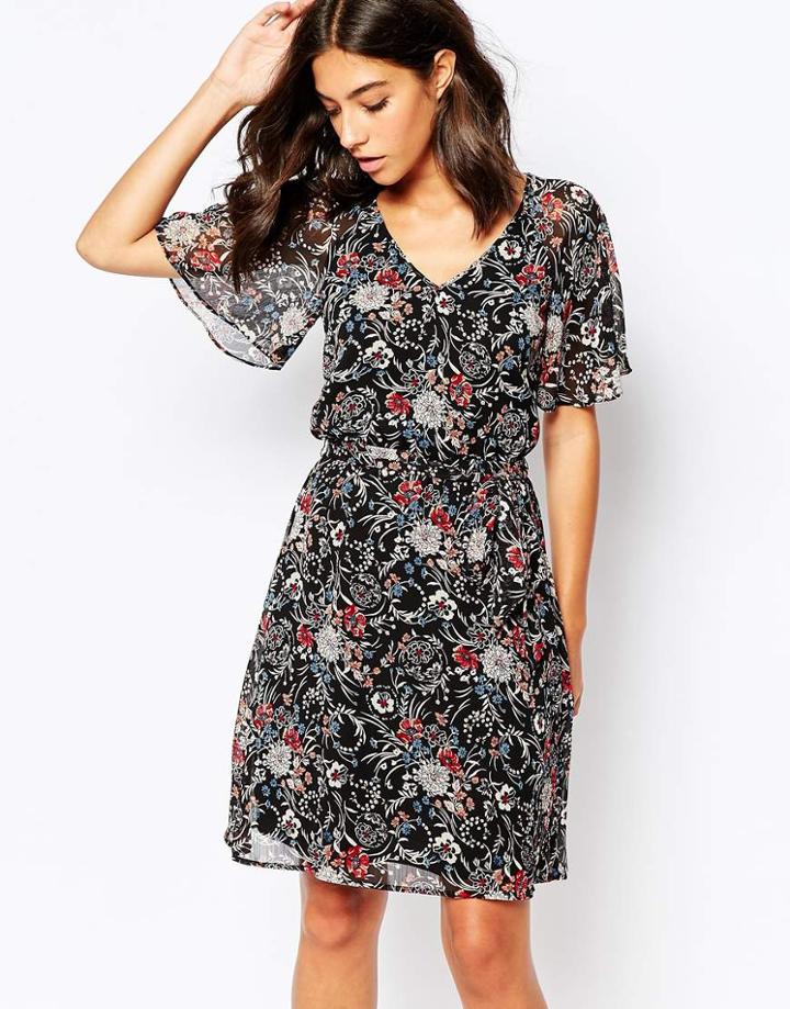 Warehouse Angel Sleeve Floral Dress - Multi