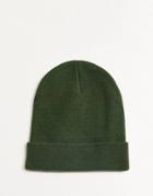 Asos Design Recycled Polyester Deep Turn Up Beanie In Khaki-green