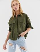 Noisy May Utility Shirt In Khaki-green