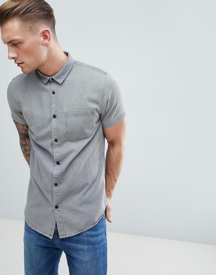 New Look Denim Shirt In Gray - Gray