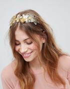 Asos Design Statement Cut Out Floral Metal Headband - Gold