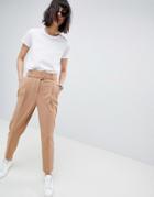 Asos Design Self Buckle And Belt Tapered Pants - Stone