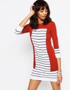 Asos Knit Dress In Stripe With Blocking - Red