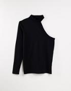 Asos Design Long Sleeve Muscle T-shirt With Turtle Neck And One Shoulder In Black