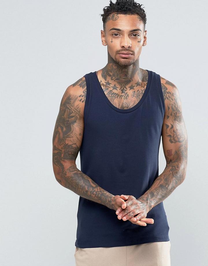 Asos Muscle Tank In Navy - Navy