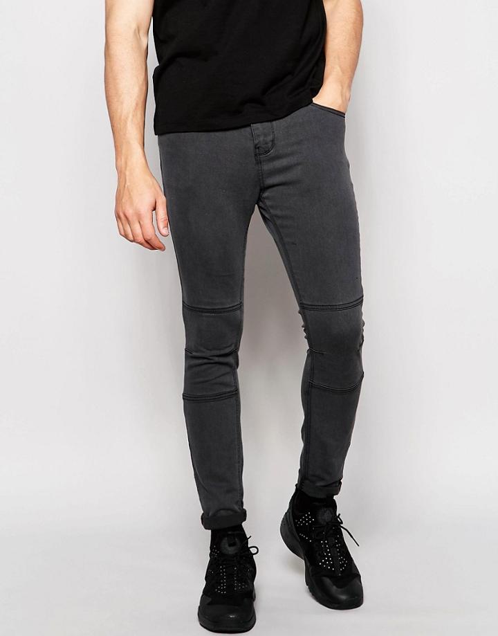 Pull & Bear Super Skinny Jeans In Gray With Knee Detail - Gray