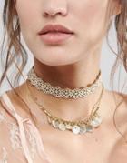Asos Double Row Cut Out Choker Necklace - Cream