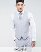 Heart & Dagger Summer Wedding Slim Suit Vest In Linen Check - Blue