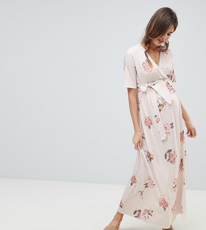 Asos Design Maternity Nursing Wrap Maxi Dress In Floral Print - Multi