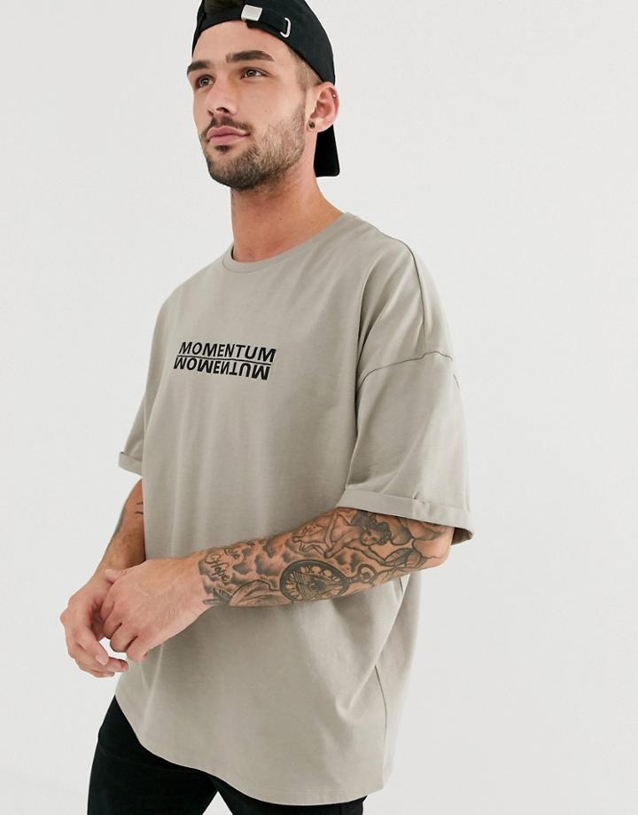 Asos Design Oversized T-shirt With Momentum Embroidery And Print - Gray