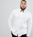 Asos Design Plus Slim Twill Shirt With Collar Contrast Detail In White - White