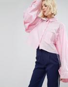 Stylenanda Cropped Shirt With Puff Sleeves And Raw Hem - Pink
