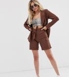 Unique21 Linen High Waist Longline Shorts Two-piece-brown