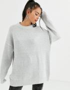 Bershka Oversized Crew Neck Sweater In Light Gray