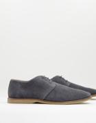 Asos Design Derby Shoes In Gray Suede With Piped Edging-grey