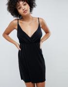 Asos Design Cami Wrap Plisse Mini Dress-black