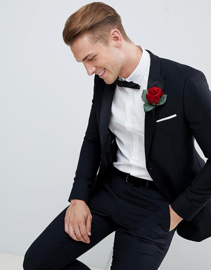 Burton Menswear Skinny Fit Tuxedo Jacket In Black - Black