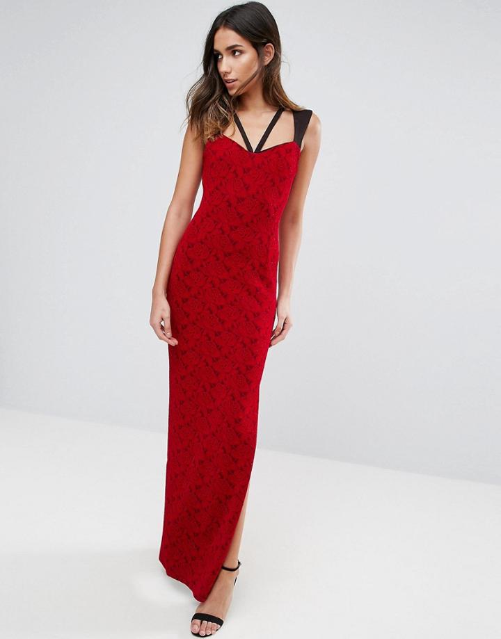 Vesper Lace Maxi Dress With Strap Detail - Red