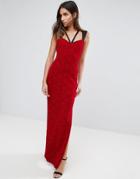 Vesper Lace Maxi Dress With Strap Detail - Red