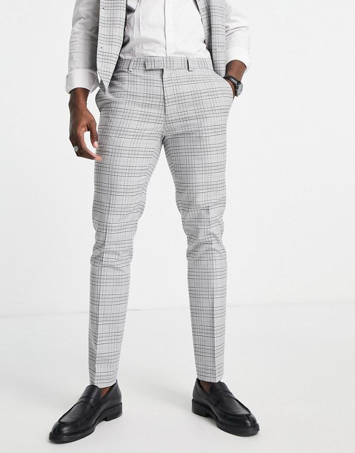 Topman Skinny Check Suit Pants In Gray