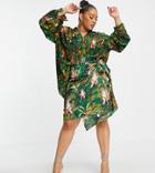 Never Fully Dressed Plus Wrap Mini Skirt In Tropical Print - Part Of A Set-multi