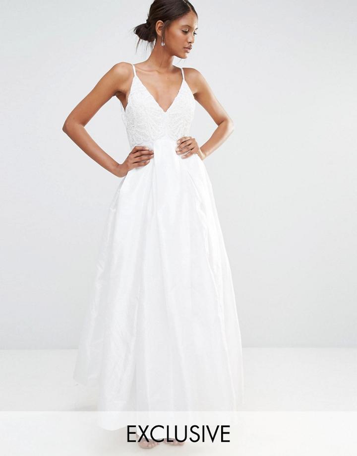 A Star Is Born Embellished Cami Strap Pleat Detail Maxi Dress - White