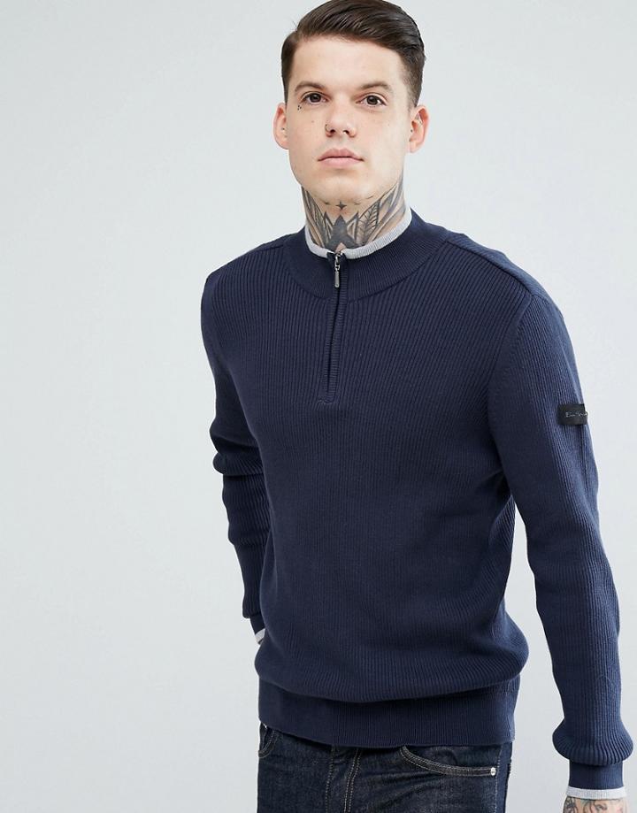 Ben Sherman Zipped High Neck Sweater - Navy