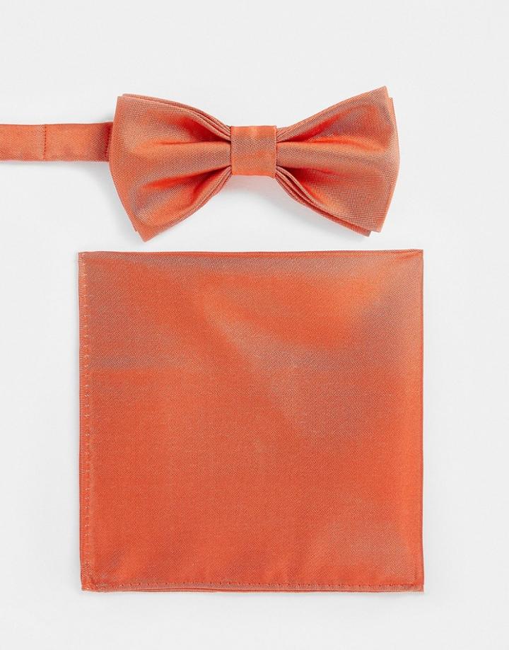 Devils Advocate Pocket Square And Bow Tie Set In Orange